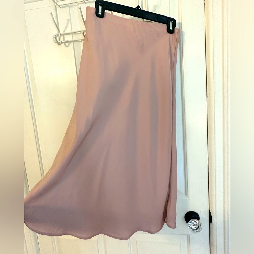 New Solid Satin Midi Skirt in Blush - Picture 3 of 5